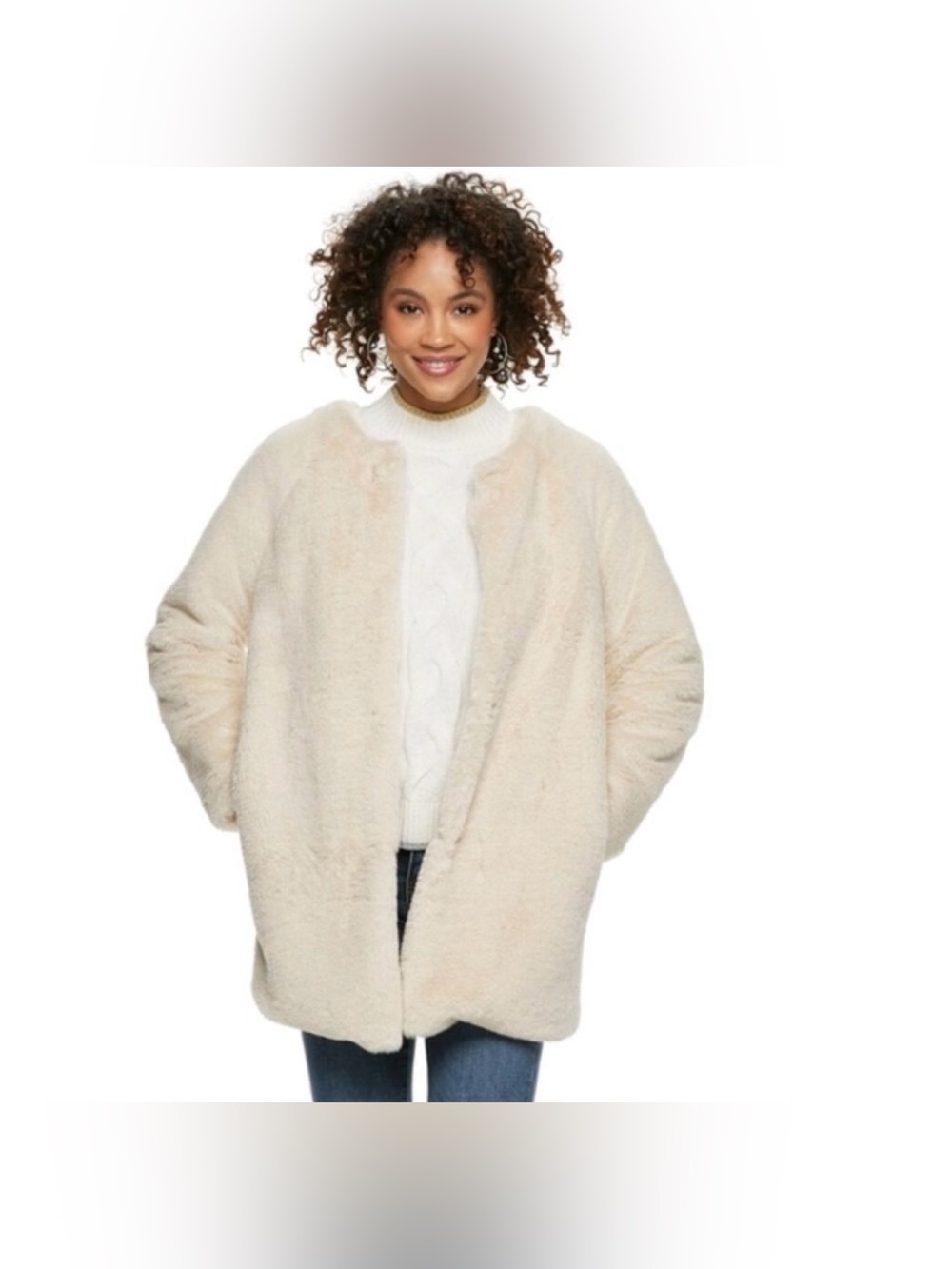 Women’s POPSUGAR Coat Jacket Ivory Cream Soft Faux Fur  Oversized Size 2X